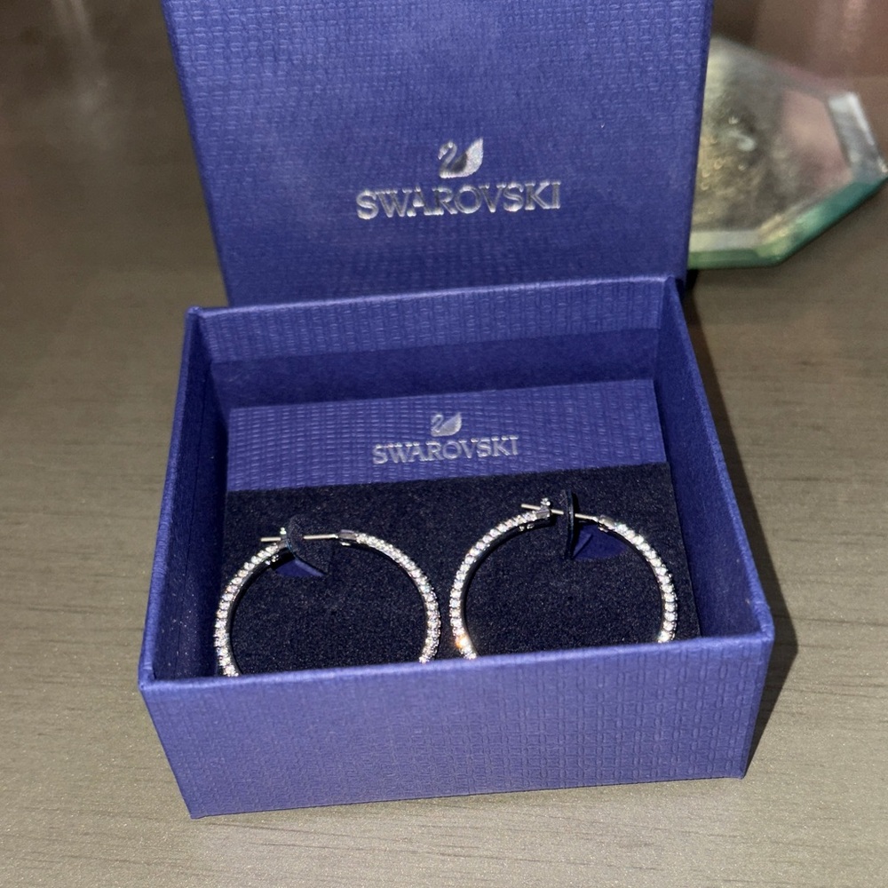 Swarovski Crystal Silver Hoop Earrings